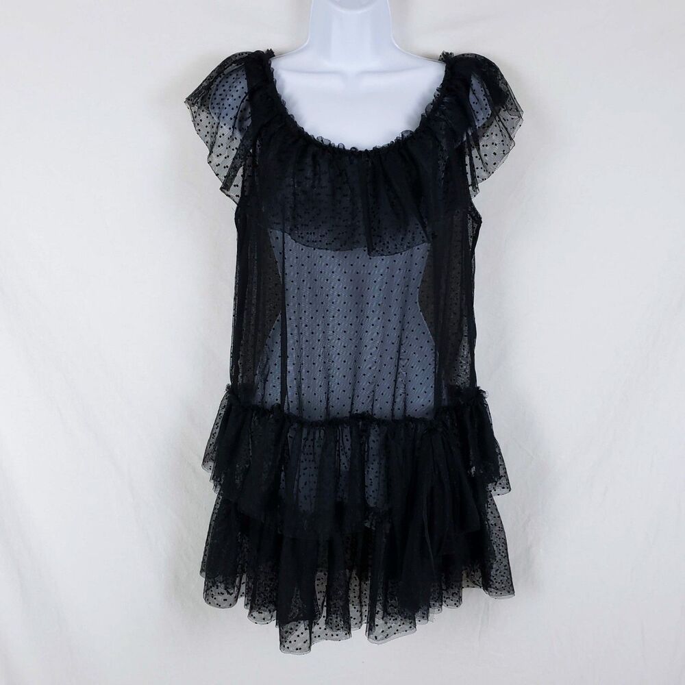 Forever 21 Dark Romantic Sheer Ruffles Layering Top Womens M Tunic Swiss Dot